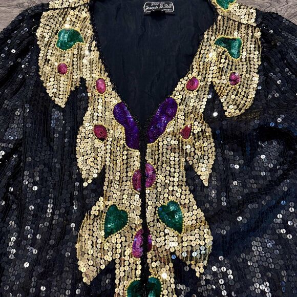 Vintage Joseph Le Bon Jacket Womens Small Black Silk Sequin Beaded Party 80s - Picture 4 of 9